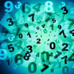 Cloud of numbers in hues of blue and green